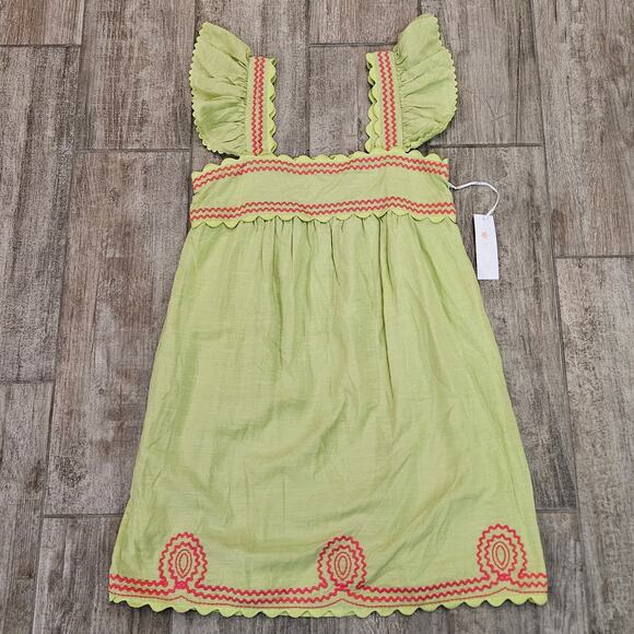 J.Marie Hailey Dress Womens XS Pink Lime Green Embroidered Shift Flutter NEW - Picture 4 of 13